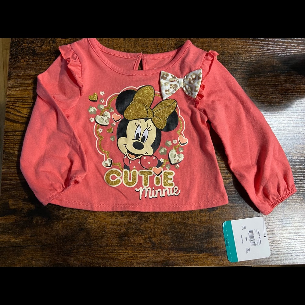 Salmon colored long sleeve Disney Minnie NWT shirt 1-piece with frill